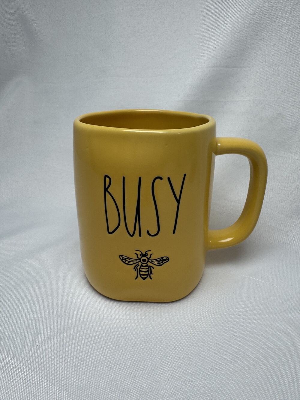 Rae Dunn “BUSY” Bee Mug Yellow Artisan Collection Coffee Cup Magenta
